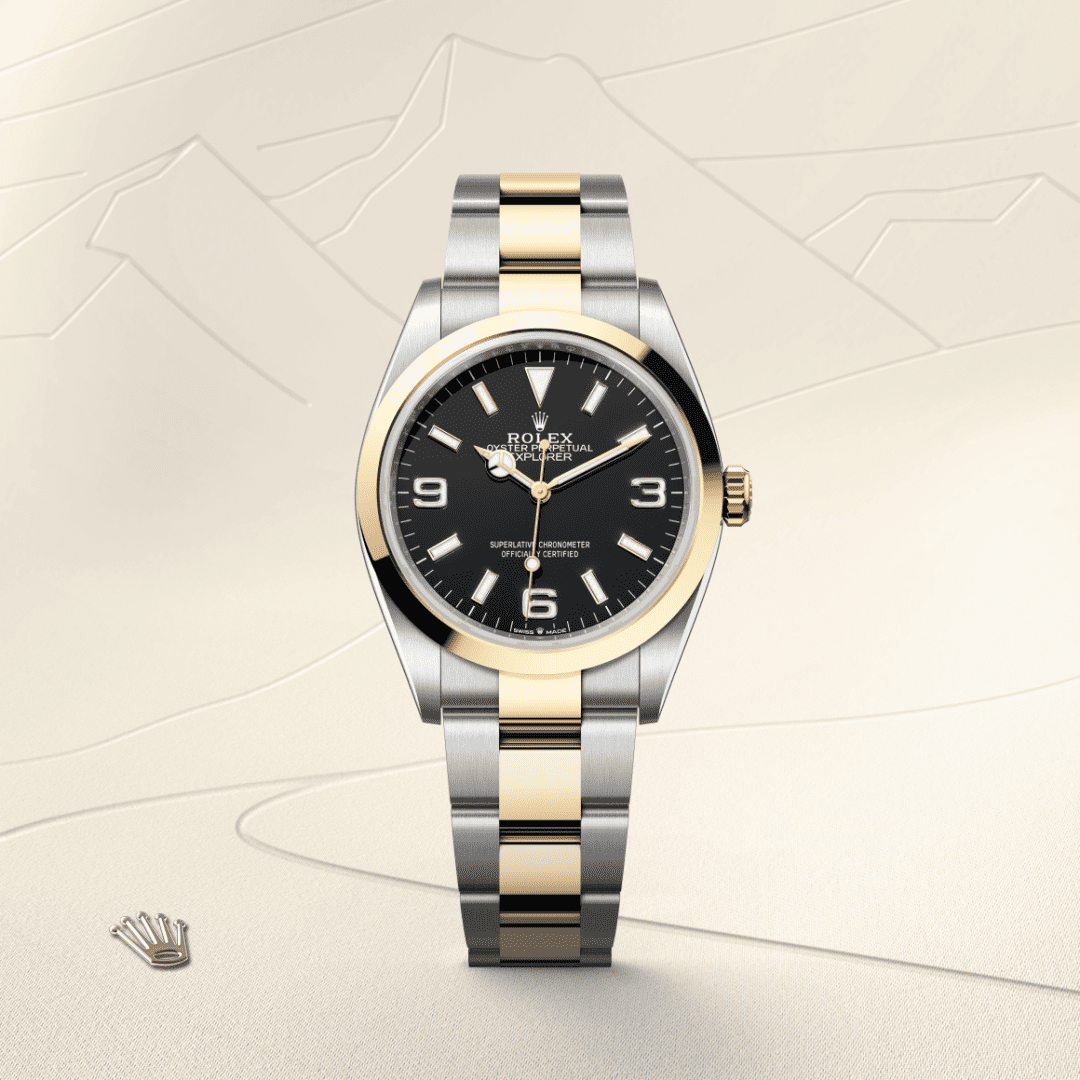 Rolex Explorer 36 Oyster, 36 mm, Oystersteel çelik ve sarı altın M124273-0001