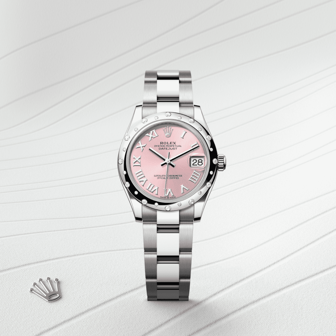 Rolex Datejust 31 Oyster, 31 mm, Oystersteel çelik, beyaz altın ve pırlanta M278344RBR-0021