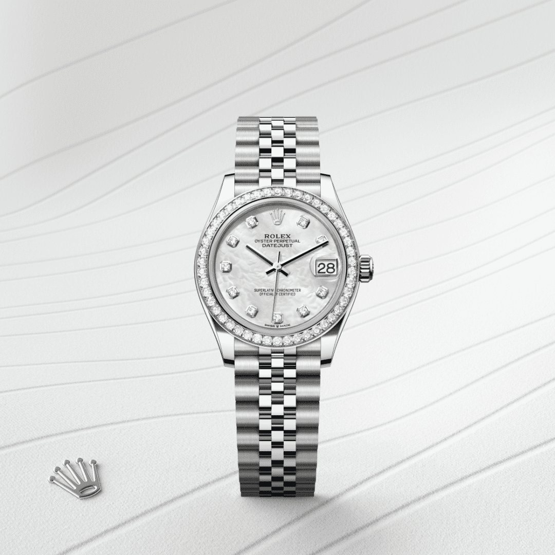 Rolex Datejust 31 Oyster, 31 mm, Oystersteel çelik, beyaz altın ve pırlanta M278384RBR-0008