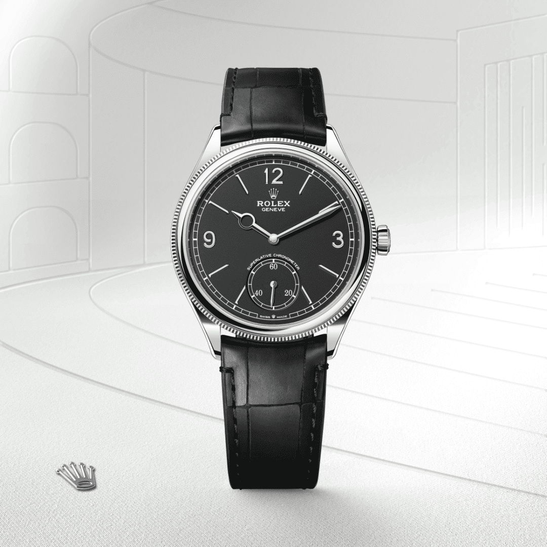 Rolex 1908 39 mm, 18 kt beyaz altın, cilalı yüzey M52509-0002