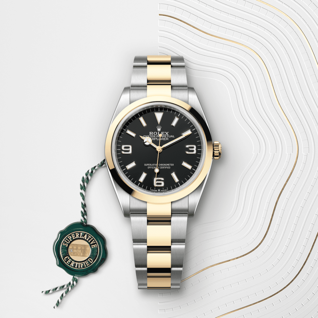 Rolex Explorer 36 Oyster, 36 mm, Oystersteel çelik ve sarı altın M124273-0001