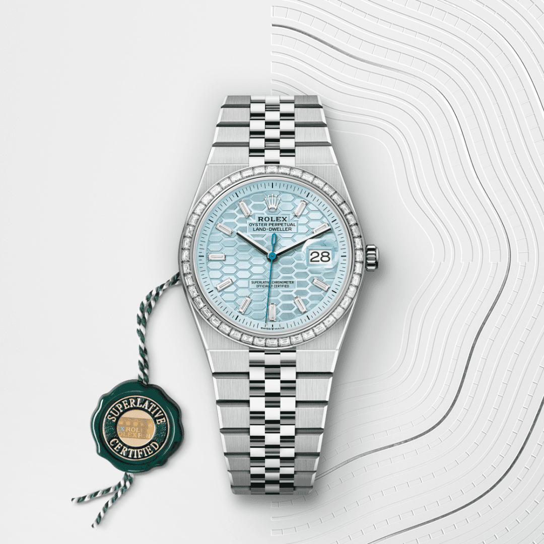 Rolex Land-Dweller 36 Oyster, 36 mm, platin ve pırlanta M127286TBR-0001