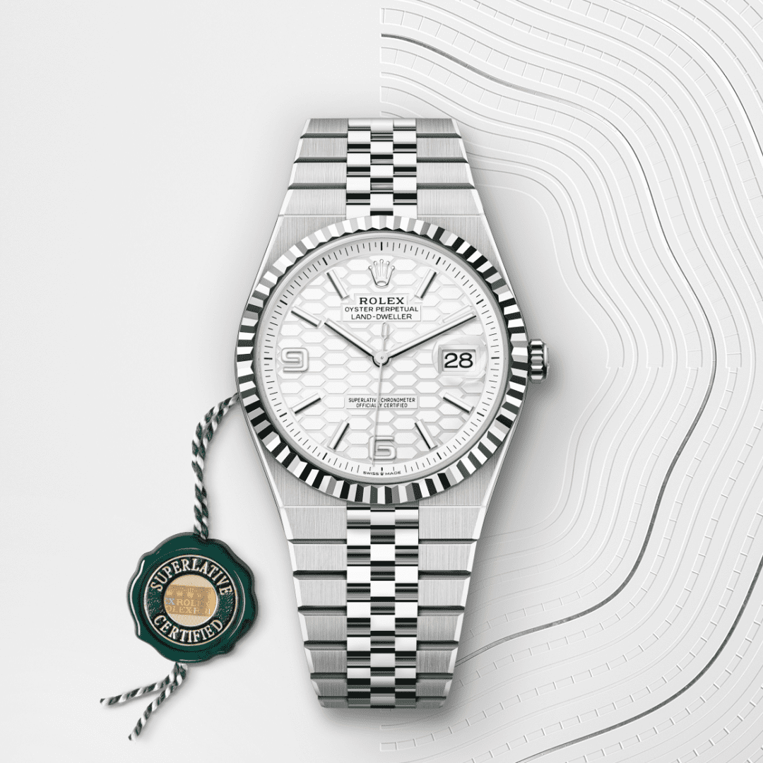Rolex Land-Dweller 40 Oyster, 40 mm, Oystersteel çelik ve beyaz altın M127334-0001