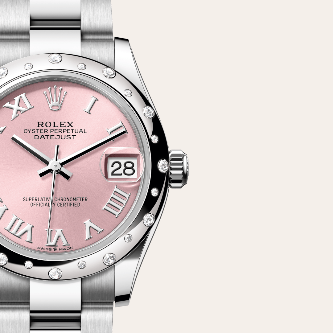 Rolex Datejust 31 Oyster, 31 mm, Oystersteel çelik, beyaz altın ve pırlanta M278344RBR-0021